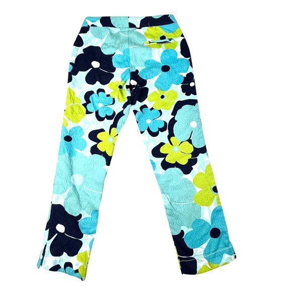 Lilly Pulitzer Big Floral Print Ankle Pants Lime Green/Turquoise 28" x 28" - Picture 6 of 9